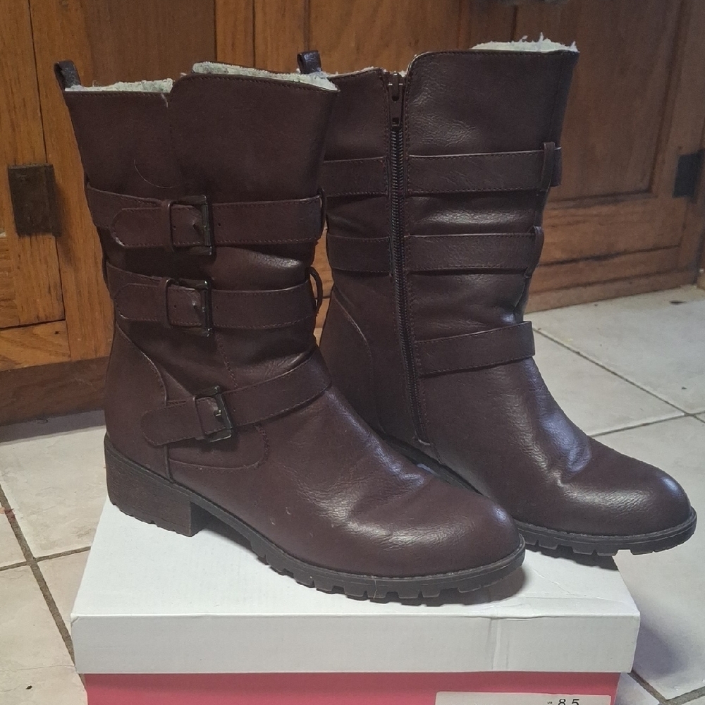 Women's Brown Buckle Boots